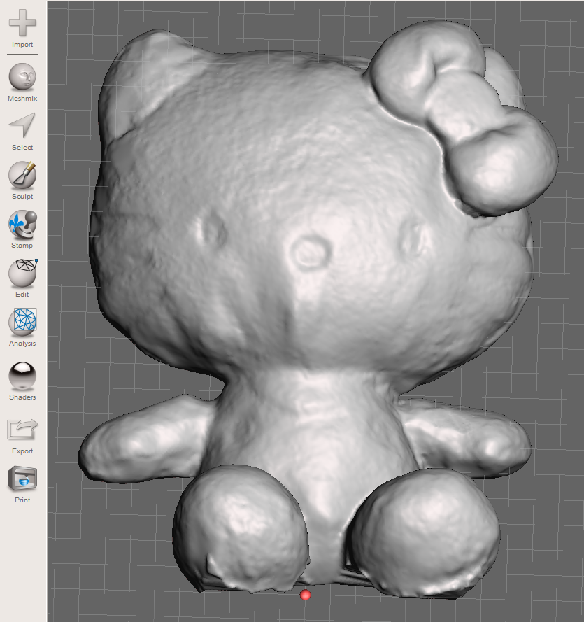 A 3D scan of a cat figurine being tidied up in modeling software